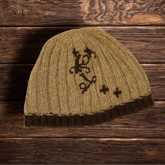 SALE ‼️wool blend knit cap with cozy lining from Anthro browns tans embroidered - Picture 2 of 3